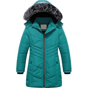 Pursky Girls' Warm Winter Coat Long Parka Fleece Lined Waterproof Puffer Jacket With Removable Hood