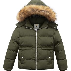 CREATMO US Girl's Kids Metallic Shiny Jacket with Detachable Fur Collar Warmth Winter Outerwear in Kuwait