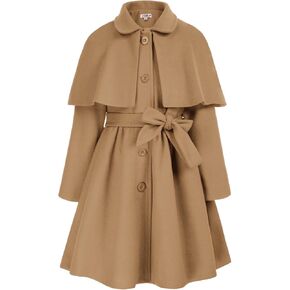 Danna Belle Girls Dress Coat Cloak Lapel Button Long Winter Coat with Belt 5-12Y