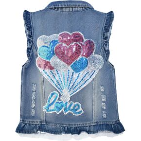 Peacolate Little Big Girl Outfit سترة بلا أكمام مطرزة بالترتر على شكل فراشة من قماش الدنيم in Kuwait