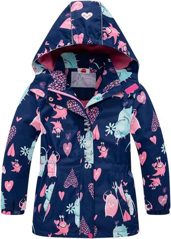 Girls Rain Jacket Kids Hooded Raincoat Windbreaker with Fleece Lining in Saudi Arabia