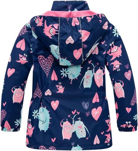 Girls Rain Jacket Kids Hooded Raincoat Windbreaker with Fleece Lining in Saudi Arabia