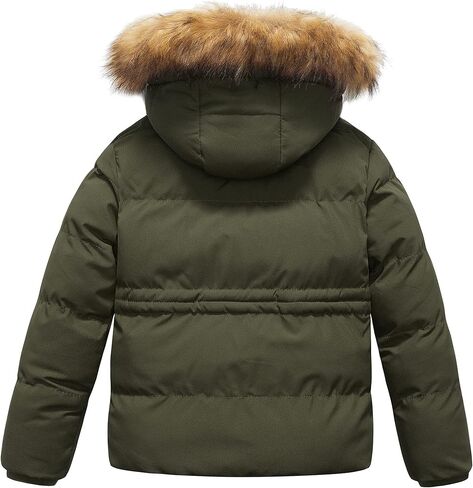 CREATMO US Girl's Kids Metallic Shiny Jacket with Detachable Fur Collar Warmth Winter Outerwear in Kuwait