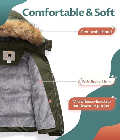 CREATMO US Girl's Kids Metallic Shiny Jacket with Detachable Fur Collar Warmth Winter Outerwear in Kuwait