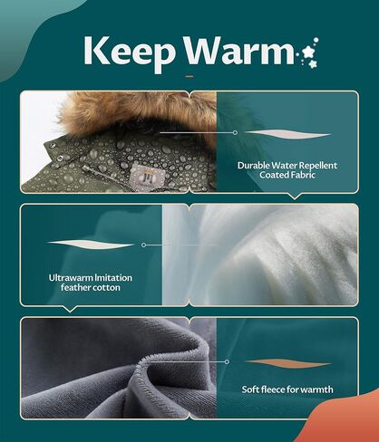 CREATMO US Girl's Kids Metallic Shiny Jacket with Detachable Fur Collar Warmth Winter Outerwear in Kuwait