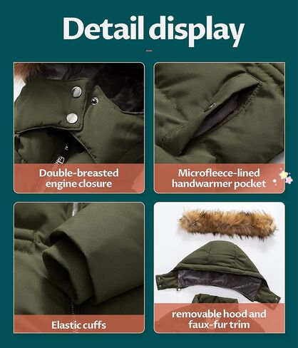 CREATMO US Girl's Kids Metallic Shiny Jacket with Detachable Fur Collar Warmth Winter Outerwear in Kuwait