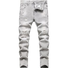 Boy's Skinny Fit Ripped Destroyed Distressed Stretch Slim Jeans Pants in Saudi Arabia