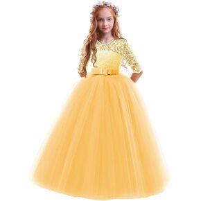 Girls Flower Vintage Floral Lace 3/4 Sleeves Floor Length Dress Wedding Party Evening Formal Pegeant Dance Gown in Kuwait