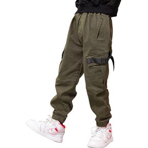 Boys Cargo Pants Cotton Casual Pants Elastic Waist Hiking School Uniform Sweatpants Joggers