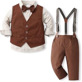 ALINTU Toddler Boy Dress Clothes Outfit Button Down Shirt + Pants Set, 12 Months - 8 Years