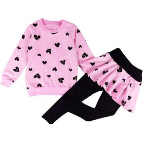 Little Girls Outfits Clothes Toddler Long Sleeve Heart Print Hoodie Shirts Top + Leggings Kids Clothing Set