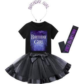 Tutu and Sian Wednesday Gothic Style Birthday Girl Outfit: T-shirt, Tutu Skirt Dress, Birthday Girl Crown and Satin Sash in Kuwait