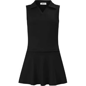 Kids Girls Tennis Golf Dress Outfit Sleeveless Dress With Pockets Athletic Skorts and Polo Tank Top Sets in Kuwait
