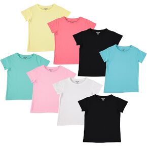 Pink Angel Kids Girls Cotton Crew Neck Shirt, Casual Solid Plain Short Sleeve Tees - 8 Pack, Assorted Colors in Kuwait