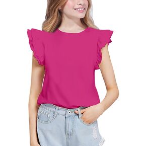 Kilymosy Girls White Shirt Short Sleeve Summer Casual Flutter Tops Tee Blouse 5-14 Years in Kuwait