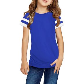 Ebifin Girls Casual Short/Long Sleeve T Shirts Kids Loose Soft Striped Color Block Tunic Tops, Tees Blouses Size 4-15 Years in Kuwait