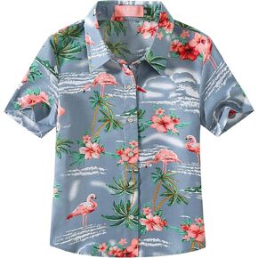 SSLR Youth Big Girls Hawaiian Shirt Casual Short Sleeve Button Down Shirt