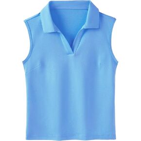 MERIABNY Girls Golf Polo Shirts Sleeveless V Neck Shirts for 5-12 Years