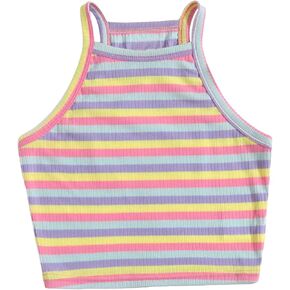 SHENHE Girl's Rainbow Striped Sleeveless Ribbed Knit Halter Cami Tank Crop Tops