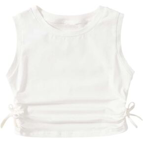 Milumia Girl's Ruched Knot Side Solid Round Neck Sleeveless Crop Tank Tops
