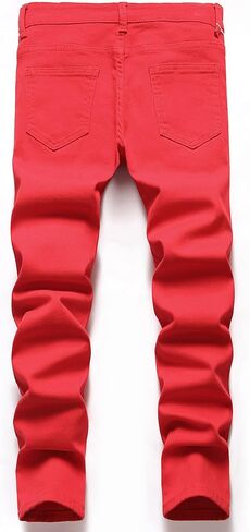 Boy's Skinny Fit Ripped Destroyed Distressed Stretch Slim Jeans Pants in Kuwait