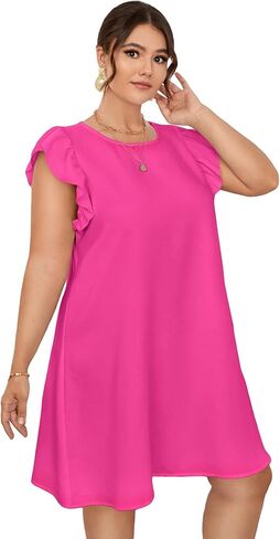 SOLY HUX فستان صيفي كاجوال بمقاس كبير وأكمام قصيرة ورقبة دائرية بلون سادة وفضفاض متوسط ​​الطول in Kuwait