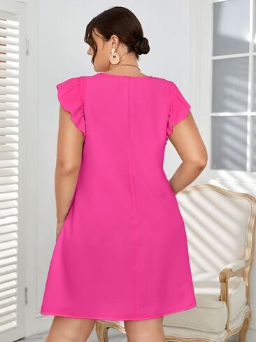 SOLY HUX فستان صيفي كاجوال بمقاس كبير وأكمام قصيرة ورقبة دائرية بلون سادة وفضفاض متوسط ​​الطول in Kuwait