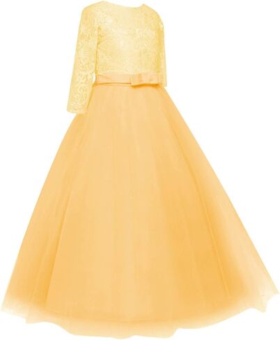 Girls Flower Vintage Floral Lace 3/4 Sleeves Floor Length Dress Wedding Party Evening Formal Pegeant Dance Gown in Kuwait
