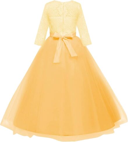 Girls Flower Vintage Floral Lace 3/4 Sleeves Floor Length Dress Wedding Party Evening Formal Pegeant Dance Gown in Kuwait