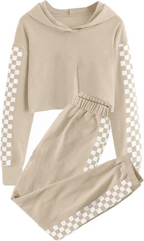 Meikulo Kids 2 Piece Outfits Girls Crop Tops Hoodies Long Sleeve Fashion Sweatshirts and Sweatpants in Kuwait