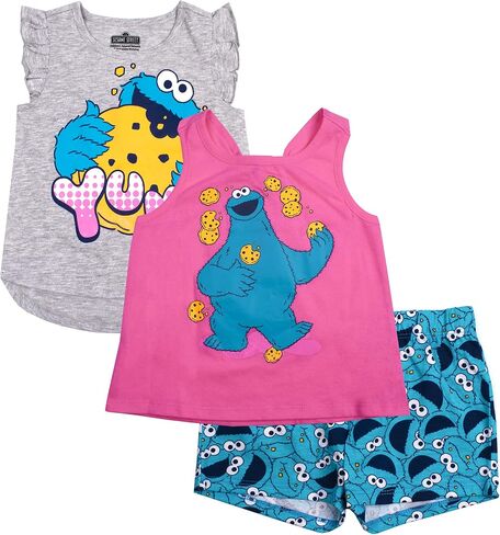 تي شيرت للفتيات من Sesame Street Elmo أو Cookie Monster، قميص بدون أكمام ومجموعة قصيرة للرضع والأطفال الصغار in Kuwait