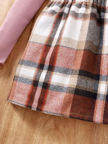 Floerns Girls 2 Piece Outfit High Neck Tee Shirt with Plaid Mini Skirt Set in Saudi Arabia