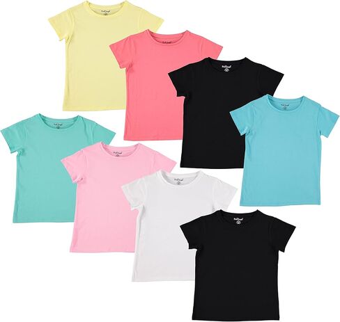 Pink Angel Kids Girls Cotton Crew Neck Shirt, Casual Solid Plain Short Sleeve Tees - 8 Pack, Assorted Colors in Kuwait