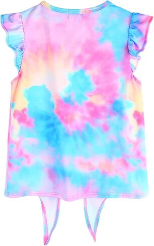 JESKIDS Girls Short Sleeve Shirts Ruffle Tie Front Unicorn/Tie Dye Print Summer Tee Tank Tops 3-11 Years in Kuwait