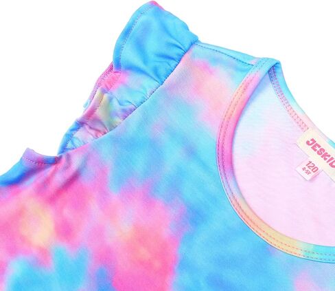 JESKIDS Girls Short Sleeve Shirts Ruffle Tie Front Unicorn/Tie Dye Print Summer Tee Tank Tops 3-11 Years in Kuwait