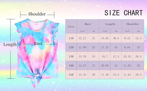JESKIDS Girls Short Sleeve Shirts Ruffle Tie Front Unicorn/Tie Dye Print Summer Tee Tank Tops 3-11 Years in Kuwait