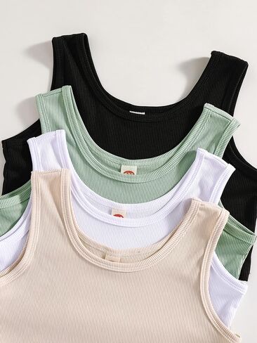 SHENHE Girl's 4 Piece Sleeveless Cropped Tank Top Scoop Neck Ribbed Knit Crop Tops in Saudi Arabia