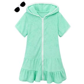 Hiiraggle Girls Swim Cover Up Terry Swimsuit Coverup Kids Zip-Up Beach Pool Bathing Suit Robe with Sunglasses in Kuwait