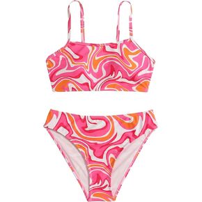 WDIRARA Girl's Swimwear Beach Sport All Over Marble Print 2 Piece Bikini Preppy Swimsuit Bathing Suits