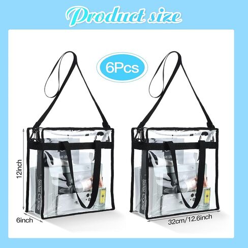 6 Pcs Clear Bag Stadium Approved Clear Tote Bag with Zipper Closure 12 x 12 x 6 Inch Clear Purse Clear Crossbody Bag with Adjustable Strap and Handles Clear Backpack Stadium Bags for Women Concerts in Saudi Arabia