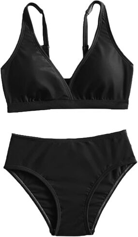 MIENOE Teen Girls' Swimsuits Two-Piece V-Neck Bikini Adjustable Shoulder Straps Swimsuit Kids Bikini with Chest Pad in Kuwait