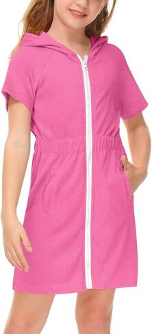 BesserBay Girls Swim Cover Up Beach Bathing Suit Coverups for Swimwear Zip-Up Terry Cloth Robes with Sunglasses 6-14 Years in Kuwait