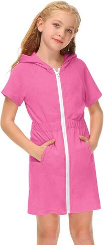 BesserBay Girls Swim Cover Up Beach Bathing Suit Coverups for Swimwear Zip-Up Terry Cloth Robes with Sunglasses 6-14 Years in Kuwait