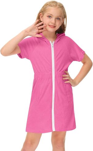BesserBay Girls Swim Cover Up Beach Bathing Suit Coverups for Swimwear Zip-Up Terry Cloth Robes with Sunglasses 6-14 Years in Kuwait