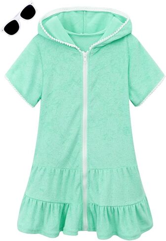 Hiiraggle Girls Swim Cover Up Terry Swimsuit Coverup Kids Zip-Up Beach Pool Bathing Suit Robe with Sunglasses in Kuwait
