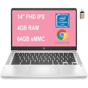 HP Flagship Chromebook 14 Laptop Computer 14" FHD IPS Anti-Glare Display Intel Celeron N4000 4GB RAM 64GB eMMC + 128GB SD Card Intel UHD Graphics 600 USB-C WiFi B&O Audio Chrome OS (Renewed) in Saudi Arabia