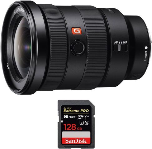 سوني (SEL1635GM FE 16-35mm F2.8 GM عدسة تكبير واسعة الزاوية بالكامل الإطار الإلكتروني الكاميرات مع سانديسك اكستريم برو SDXC 128GB UHS-1 بطاقة ذاكرة in Saudi Arabia