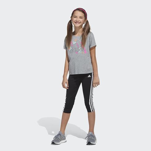 adidas Girls' Short Sleeve Dolman Waist Tee, Grey Heather with Multicolor, Large in Saudi Arabia