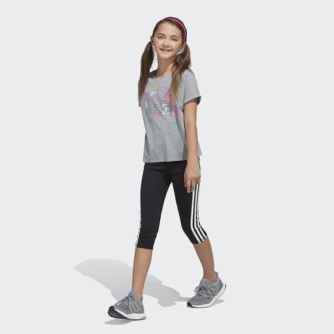 adidas Girls' Short Sleeve Dolman Waist Tee, Grey Heather with Multicolor, Large in Saudi Arabia