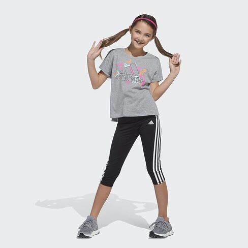 adidas Girls' Short Sleeve Dolman Waist Tee, Grey Heather with Multicolor, Large in Saudi Arabia